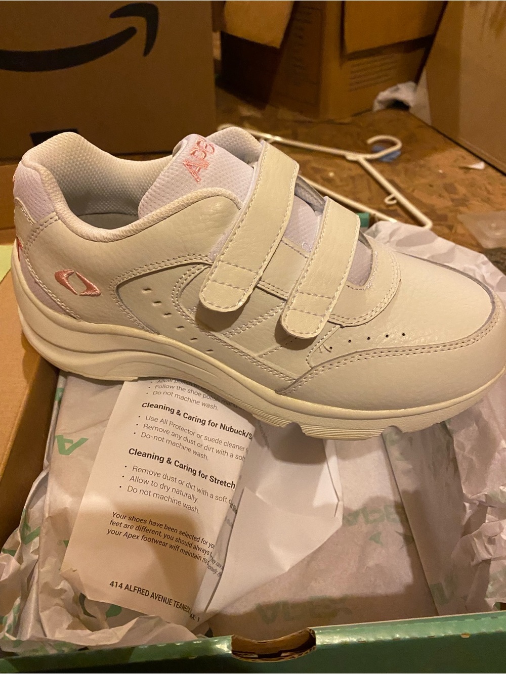 Apex Kids Cream Sneakers with Pink Accents Velcro